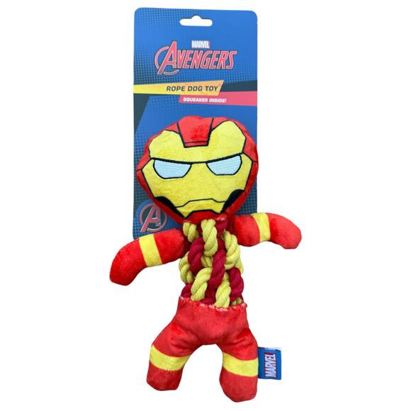 Marvel Avengers Iron Man Rope Dog Toy Squeaky Crinkle Thrash Toss Shake NWT - Picture 1 of 4